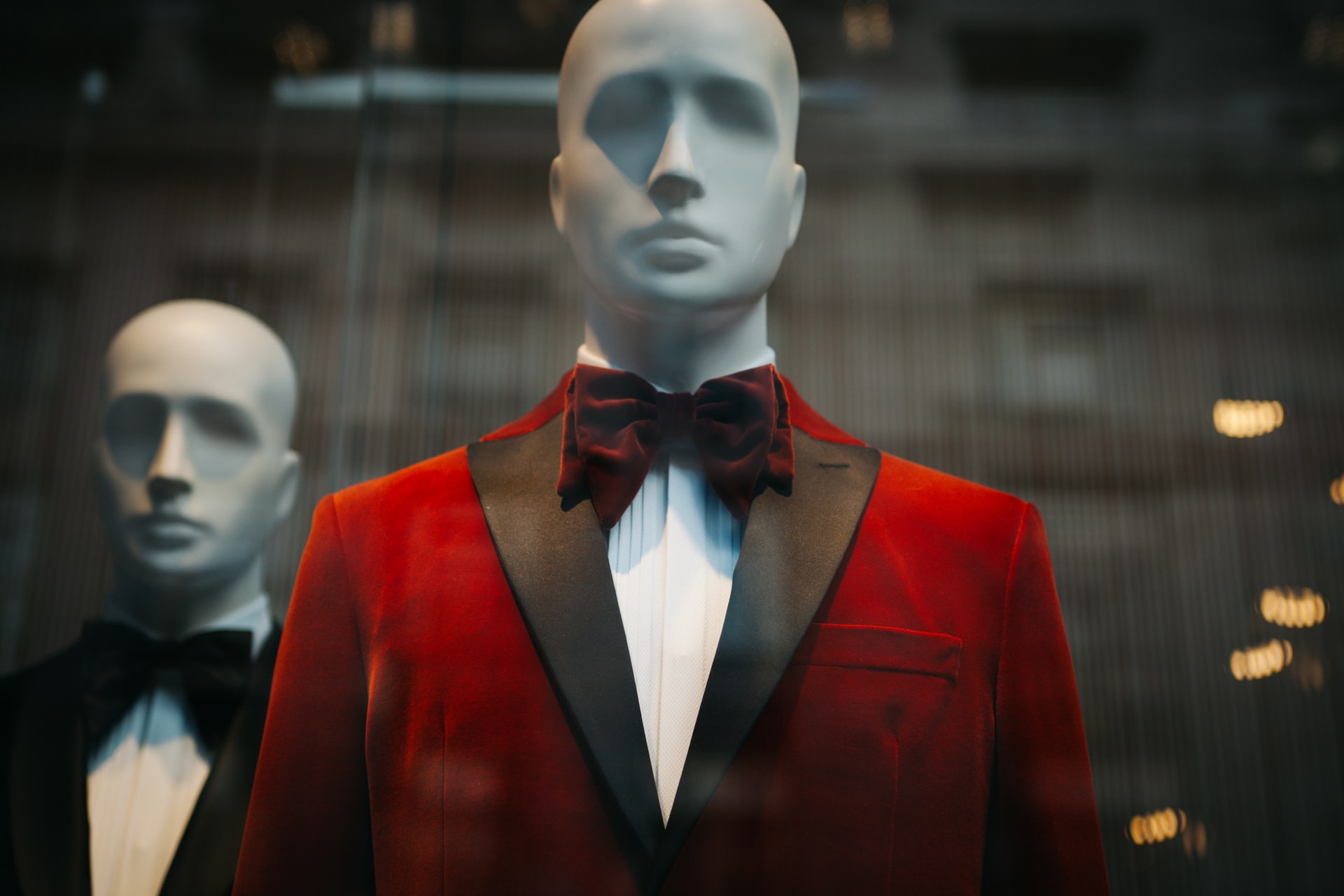 Male mannequin in a red tuxedo